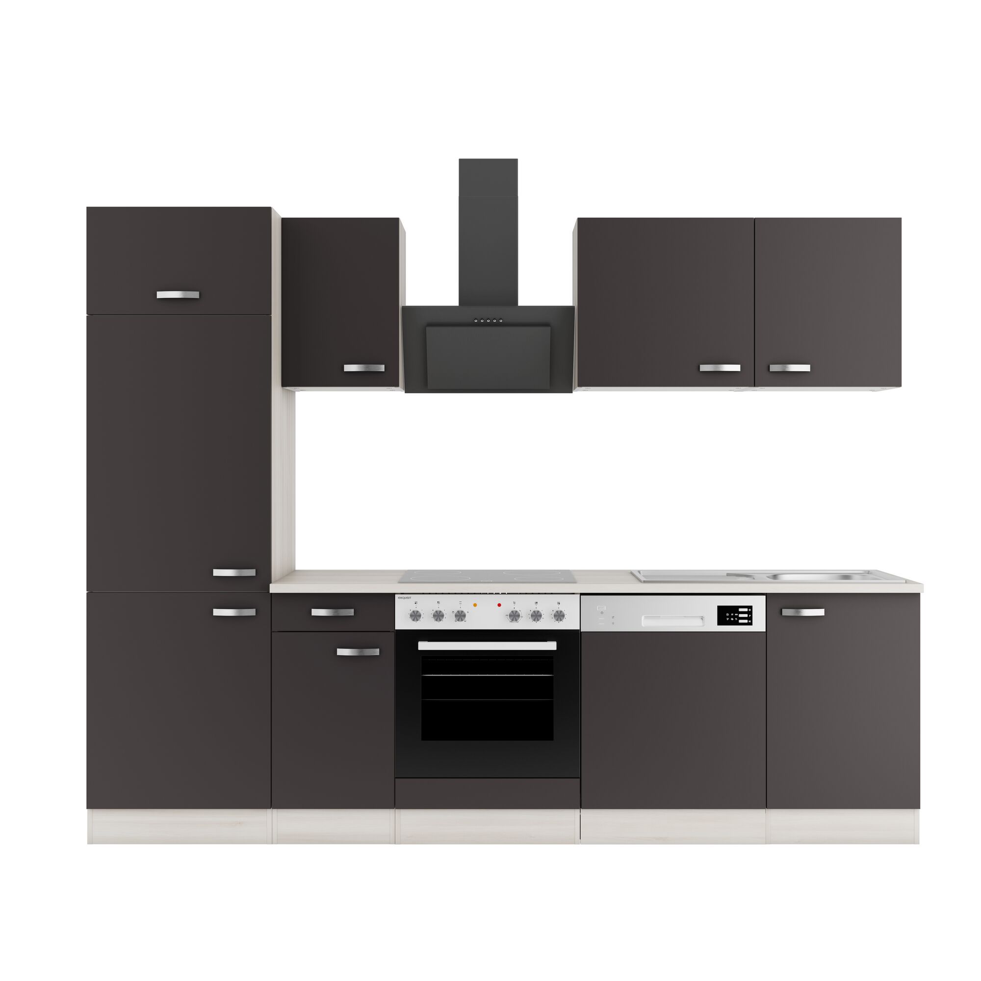 Dunkelgraue Einbauküche mit Elektroherd