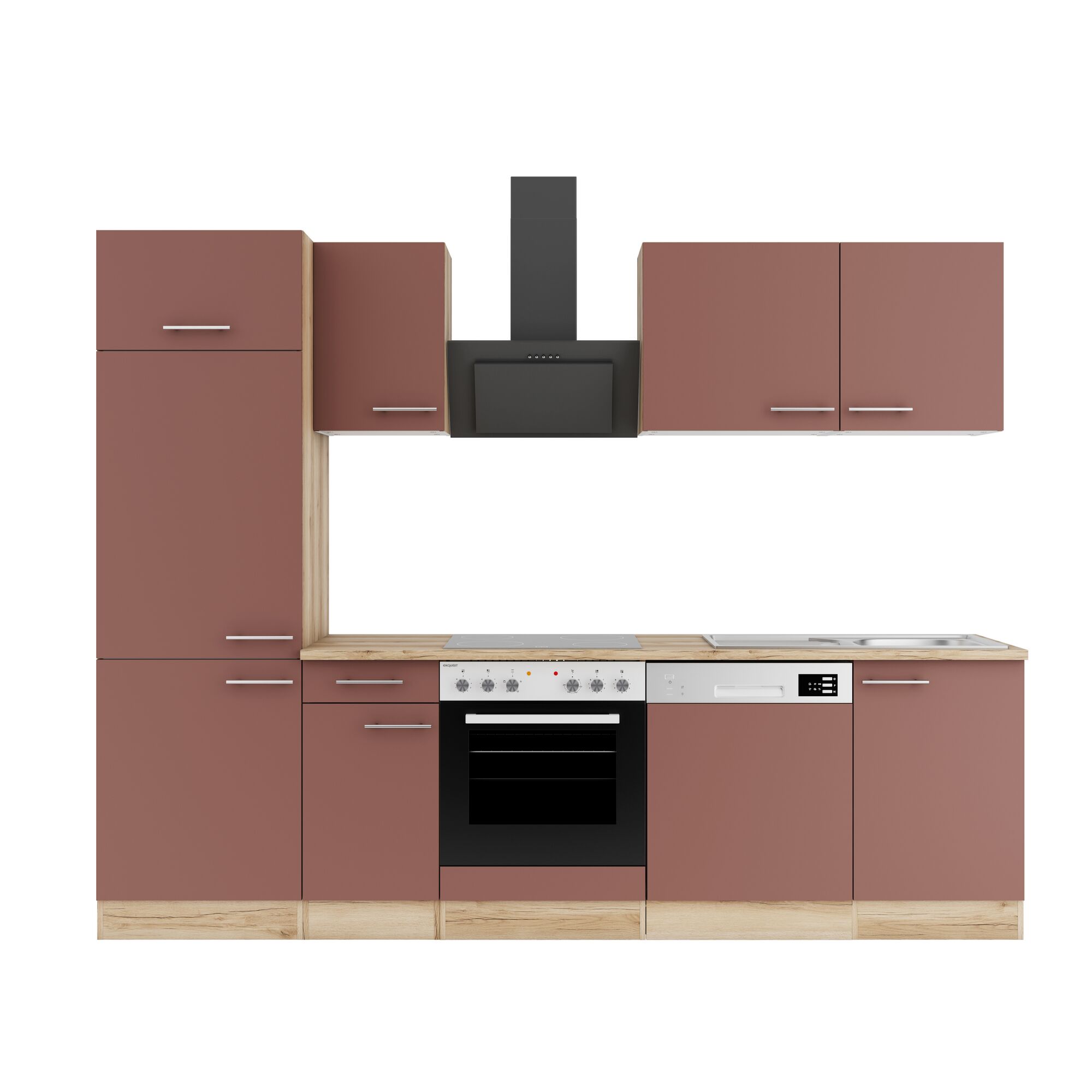 Braune Einbauküche mit Elektroherd