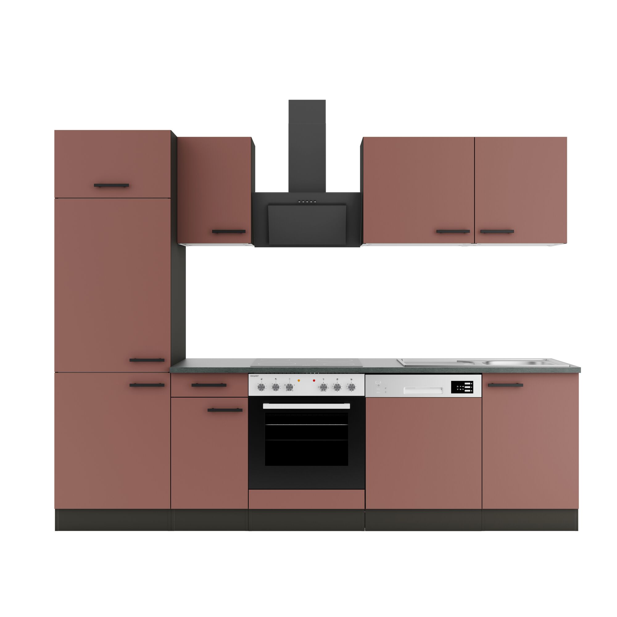 Braune Einbauküche mit Elektrogeräten