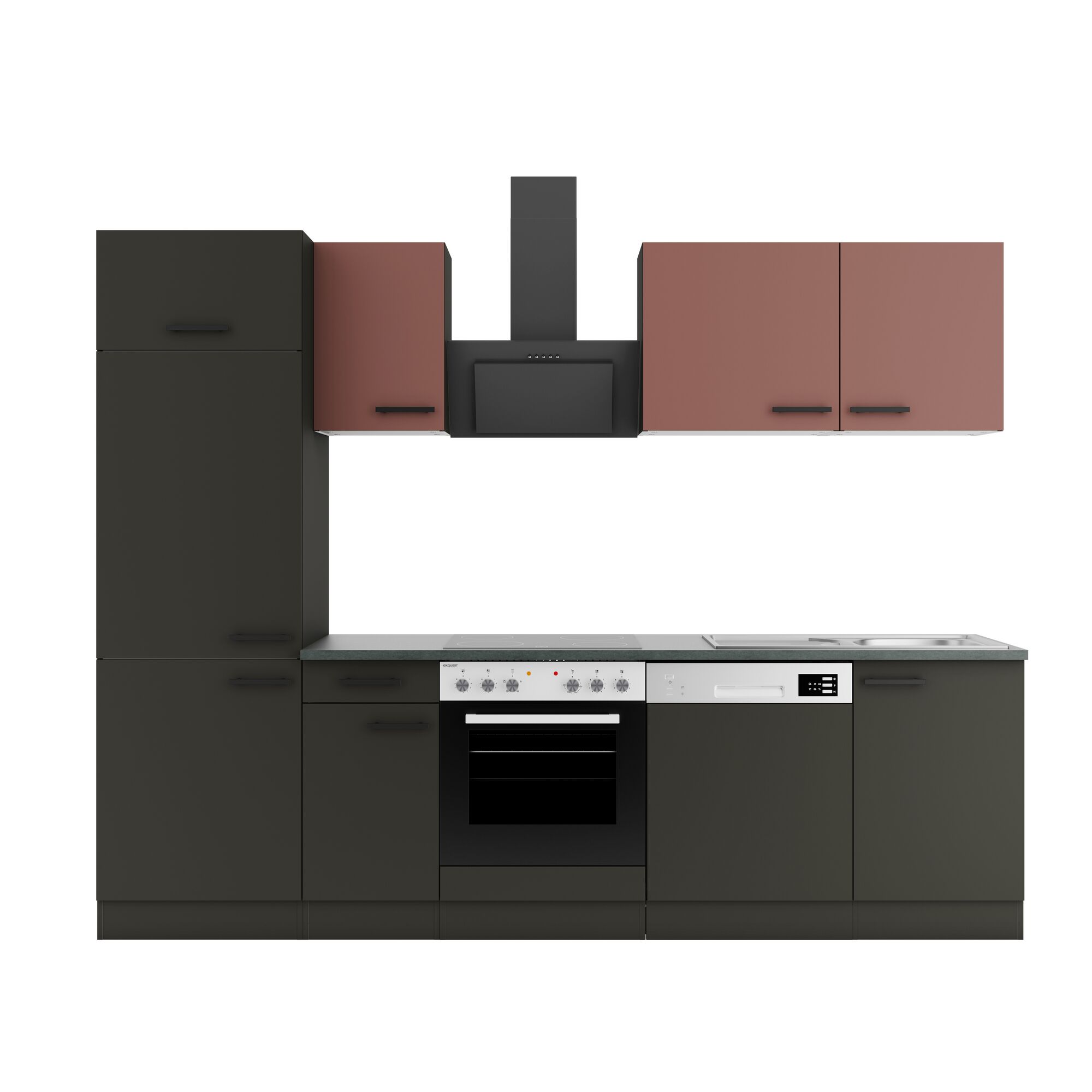 Schwarze und rote Einbauküche