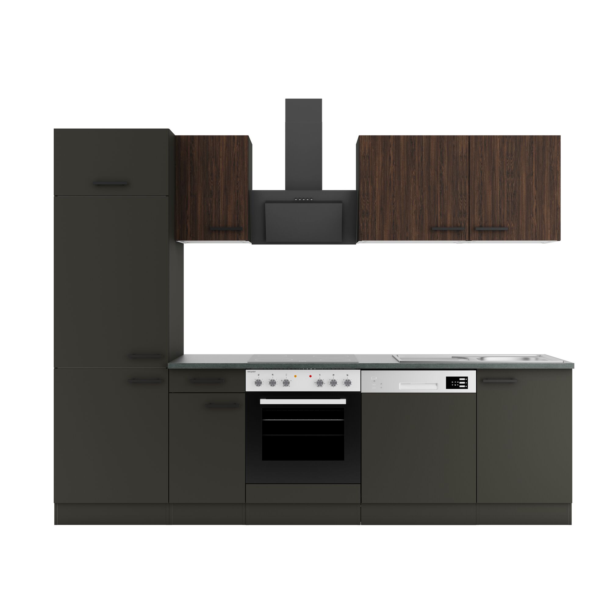 Schwarze Einbauküche mit Ceranfeld