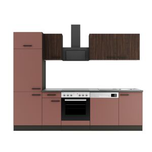 Küchenzeile mit E-Geräten 'OPTIkompakt Rimini409' holzoptik/rostrot 270 cm