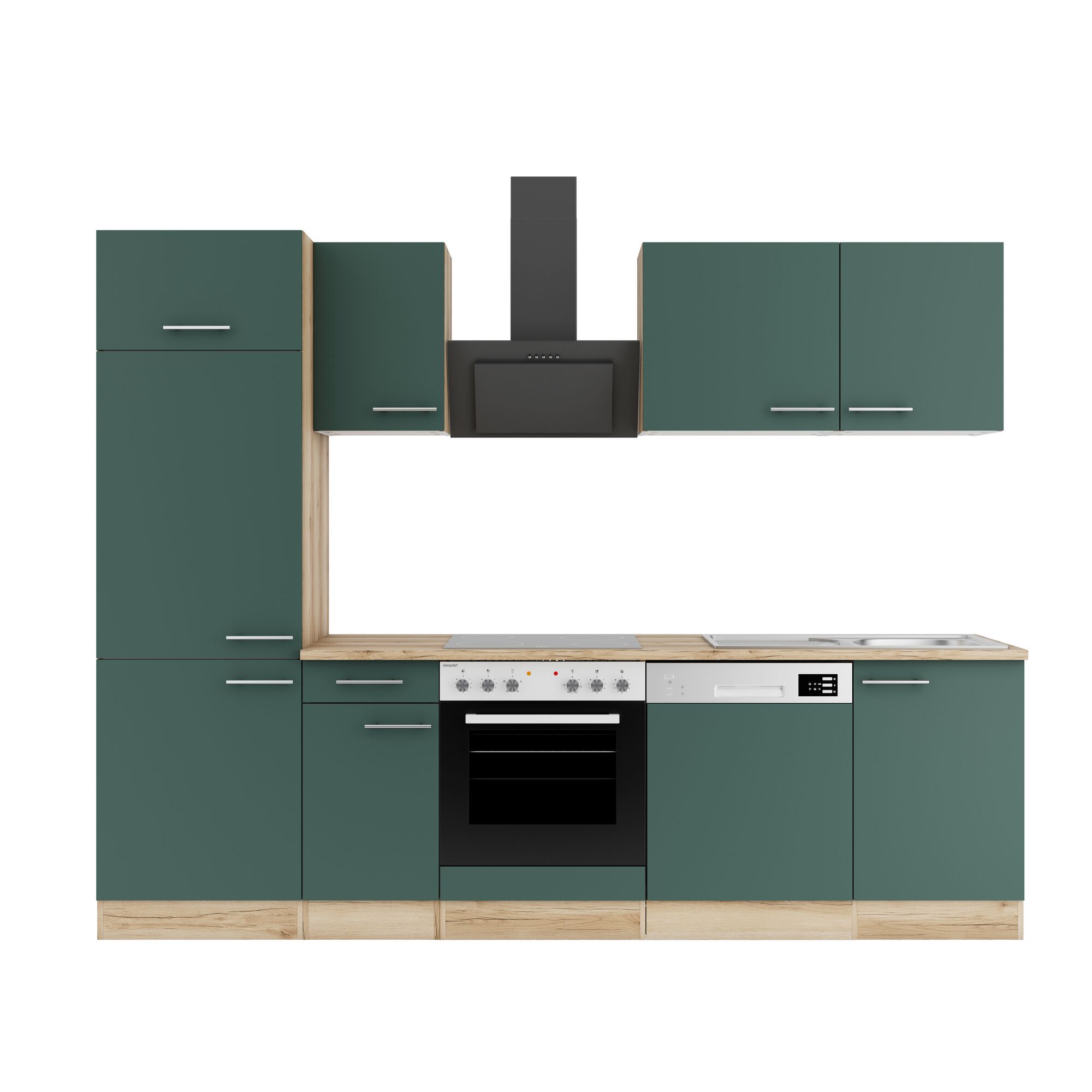 Grüne Einbauküche mit Elektrogeräten