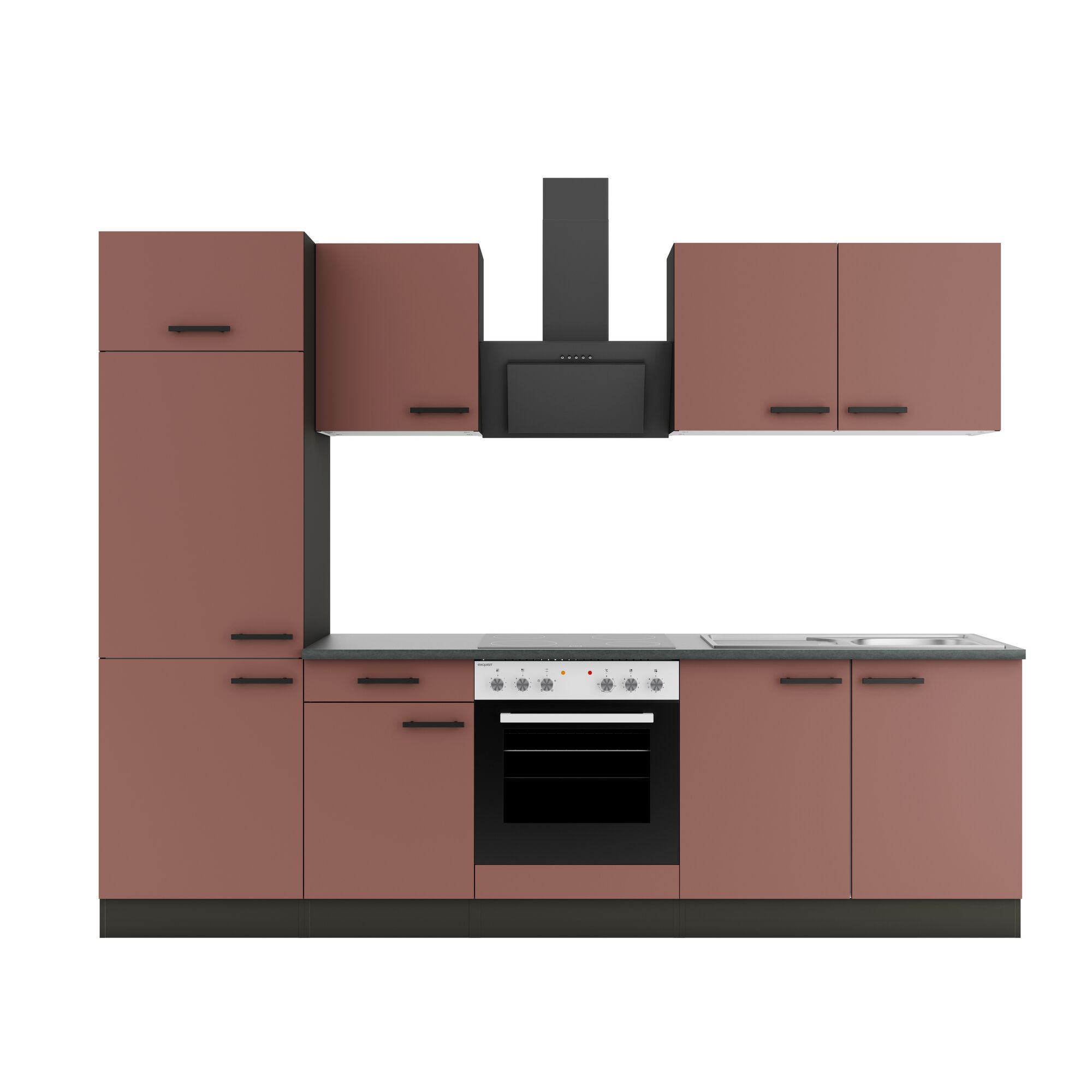 Braune Einbauküche mit Elektroherd