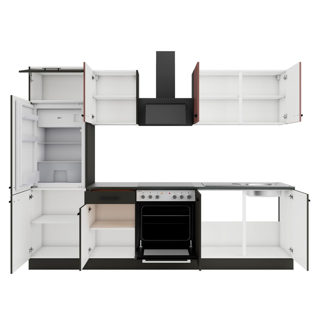 Offene Küche mit Backofen und Dunstabzugshaube