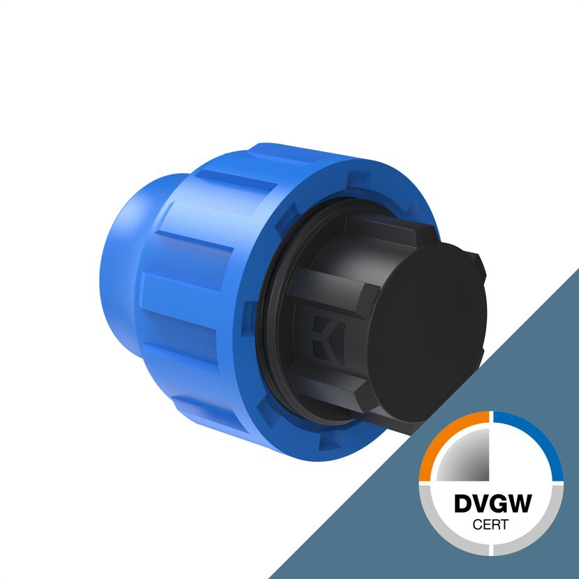 Blaues Endstück für HDPE 32 mm mit DVGW-Zertifikat