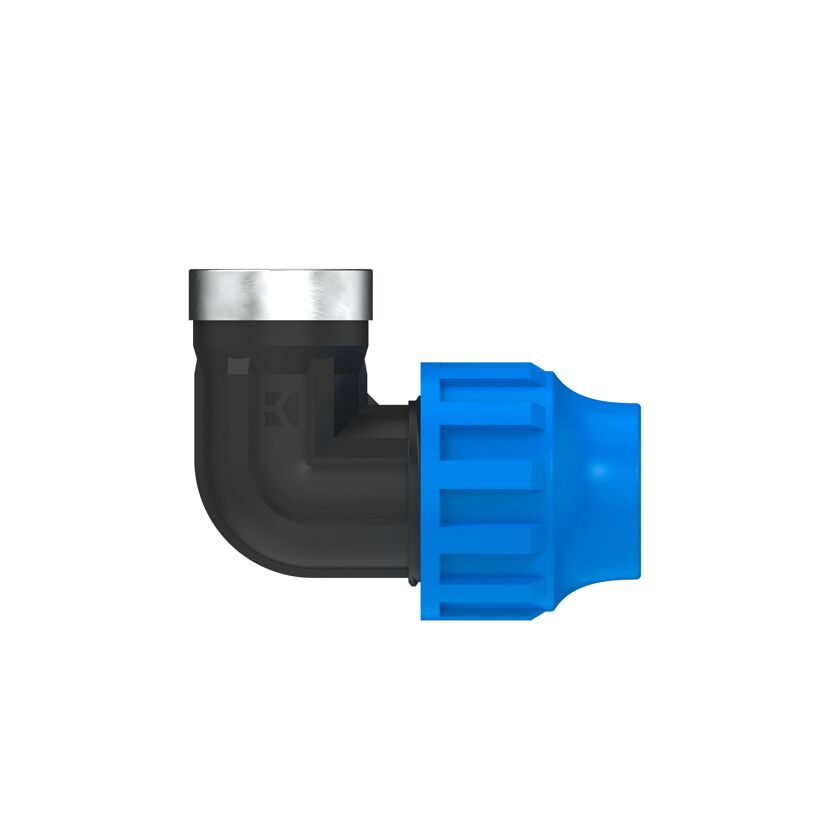 Schwarzer Winkel für HDPE-Rohr mit blauem Anschlussstück