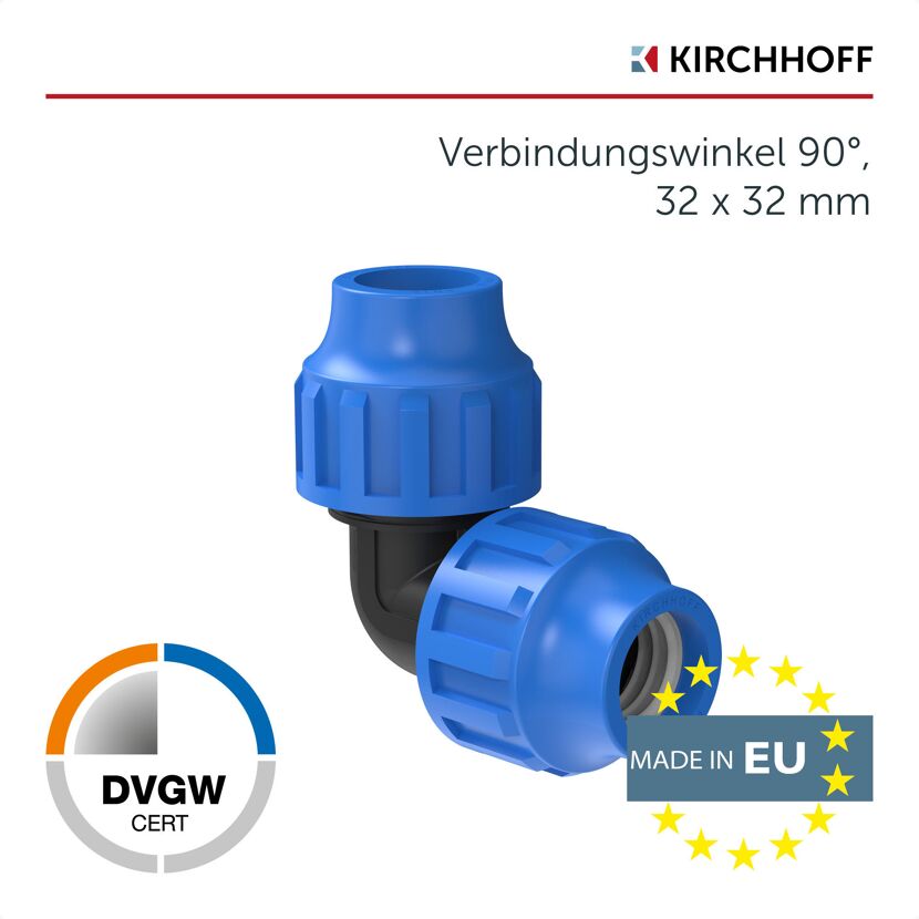 KIRCHHOFF Verbindungswinkel 90°, 32 x 32 mm, DVGW-zertifiziert, hergestellt in der EU
