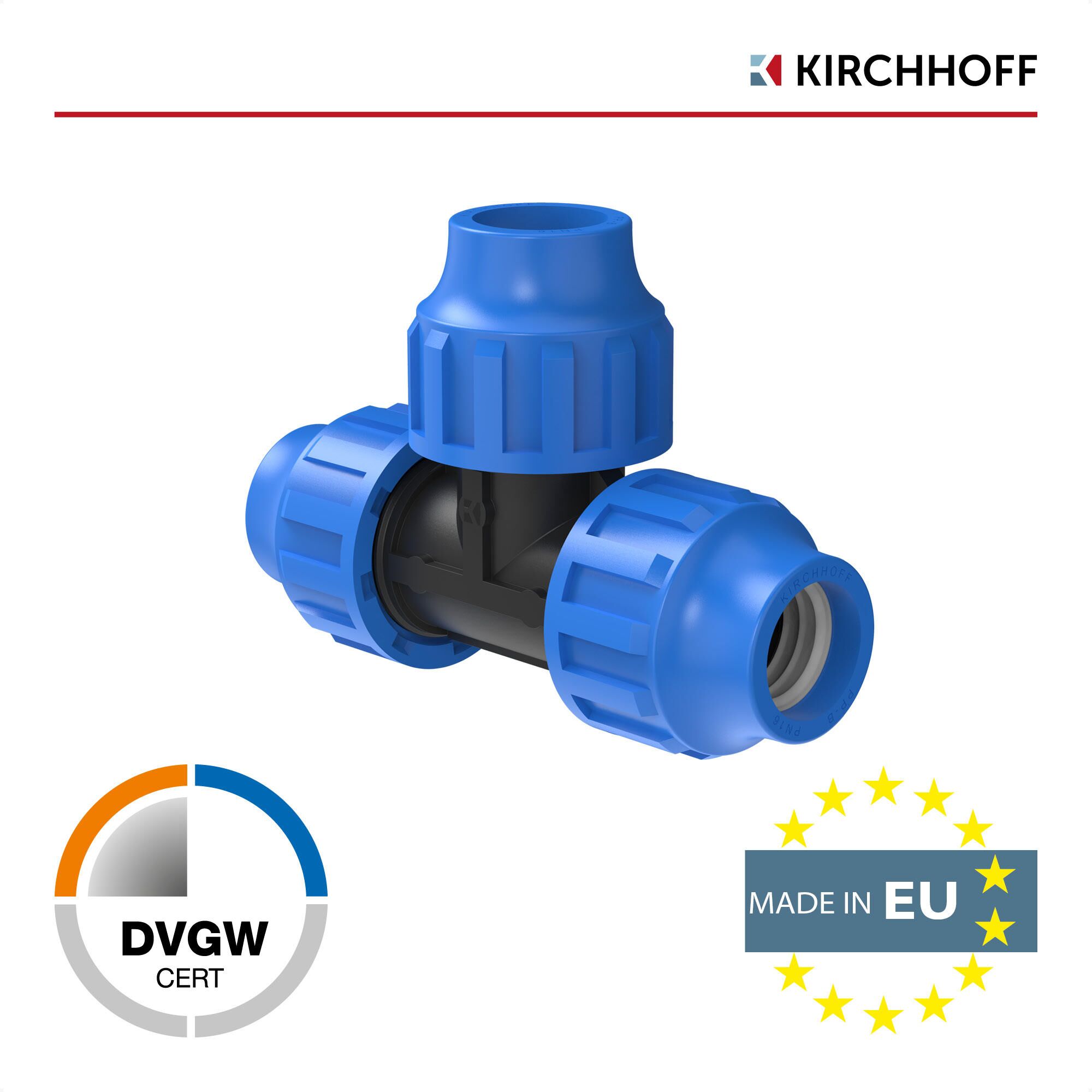 Blaues T-Stück für HDPE-Rohr 32 mm