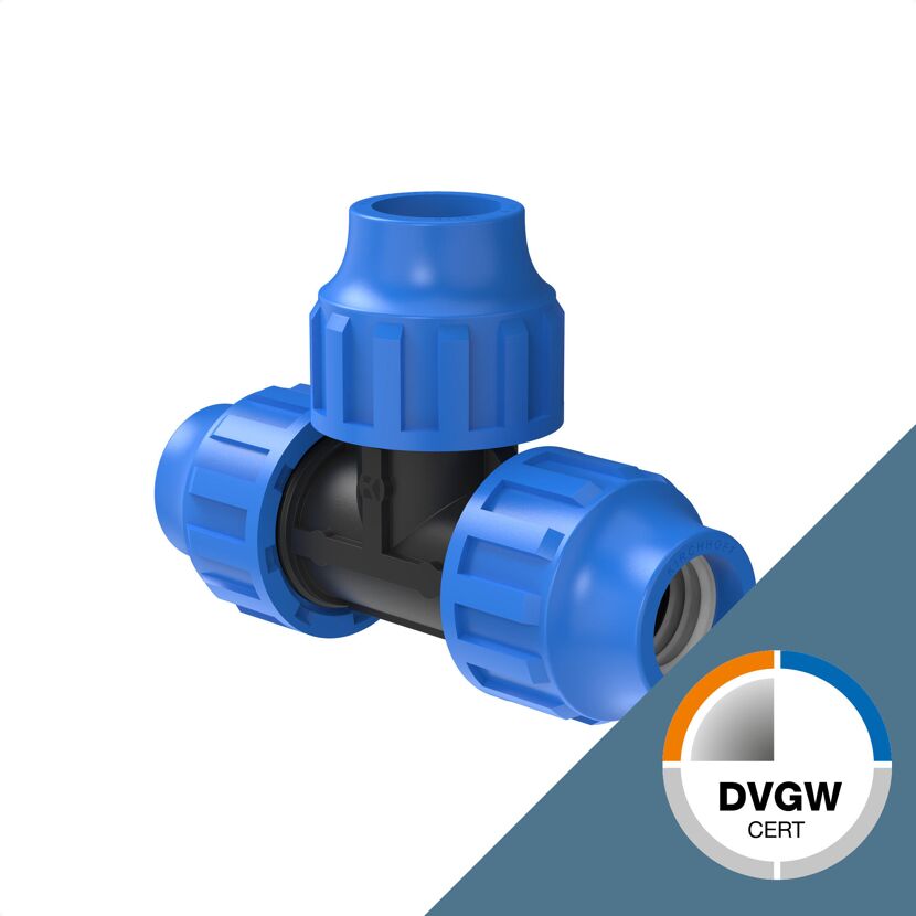 Blaues T-Stück für HDPE 20 mm