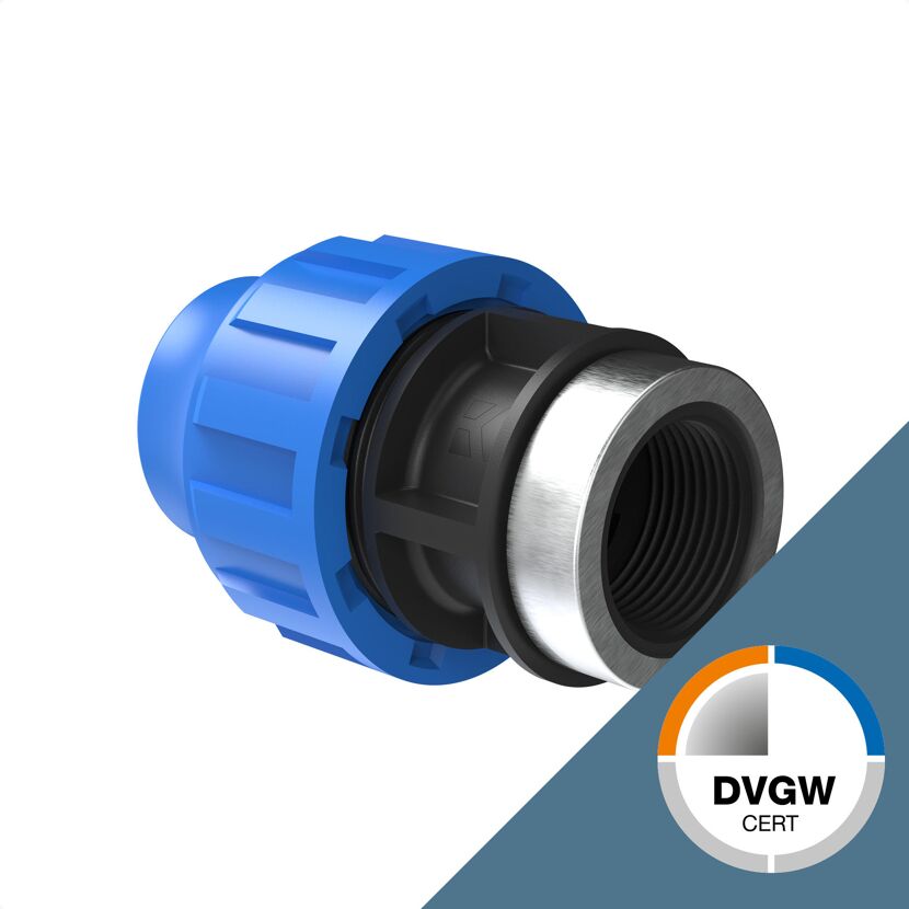 Blaues und schwarzes Übergangsstück für HDPE-Rohr, 20 mm x 1/2"
