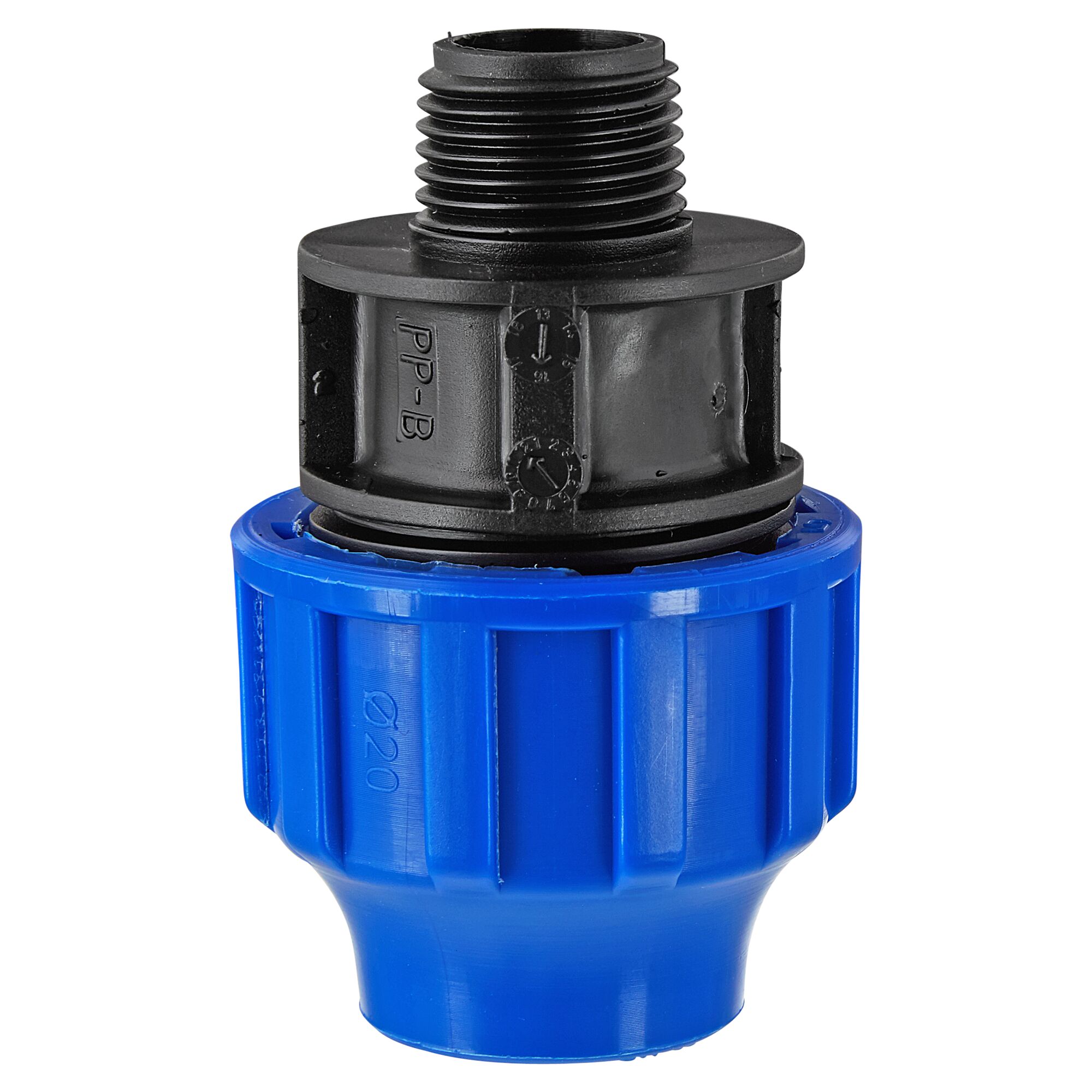 Blaues Übergangsstück für HDPE 20 mm x 1/2" AG