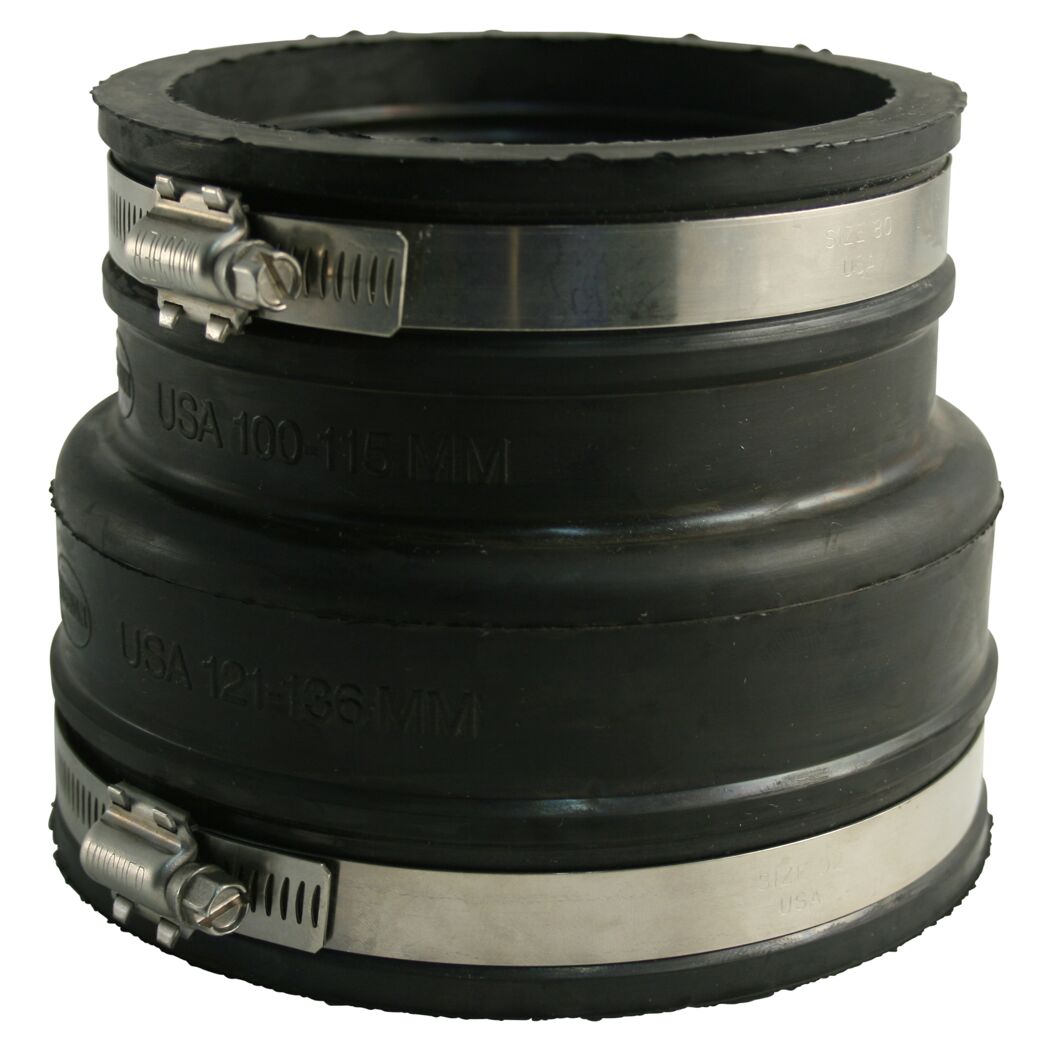 Schwarzer Rohrverbinder mit zwei Schlauchschellen