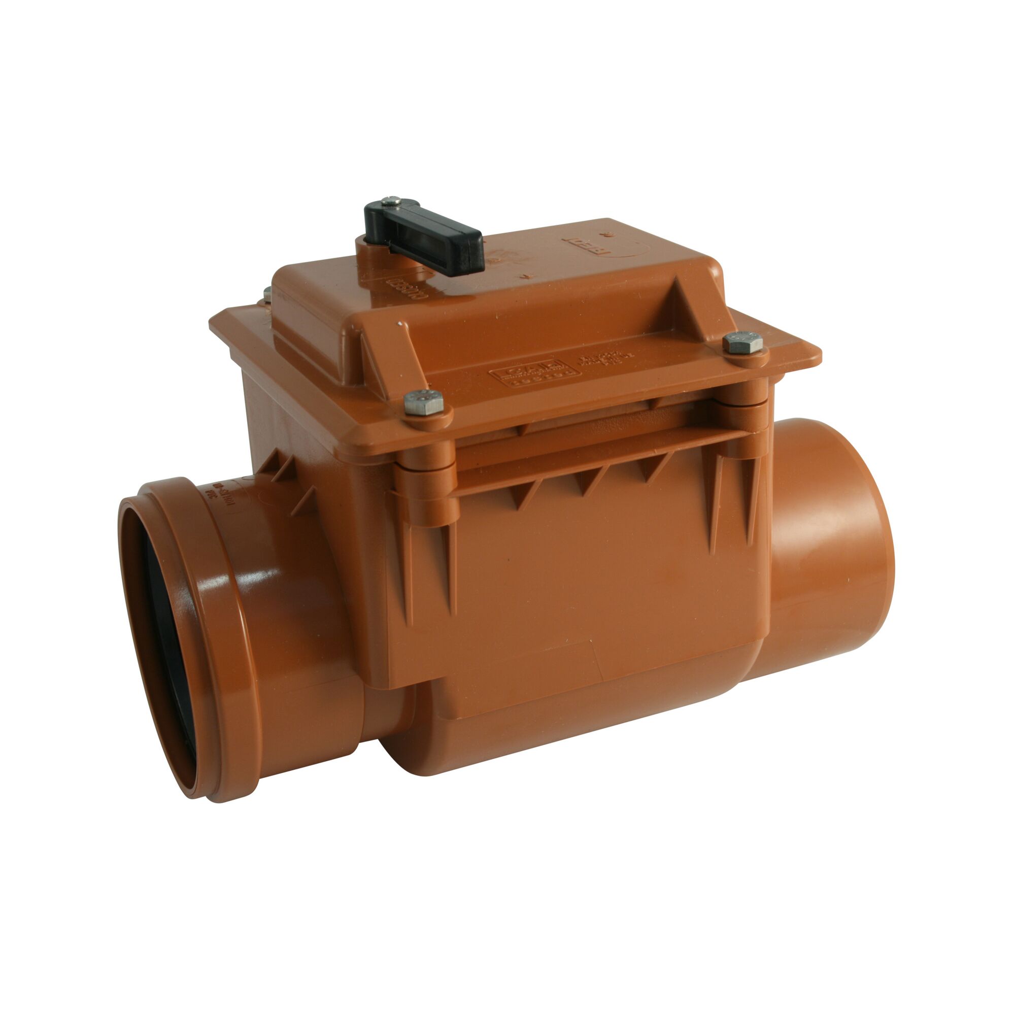 Brauner Rückstauverschluss aus Kunststoff