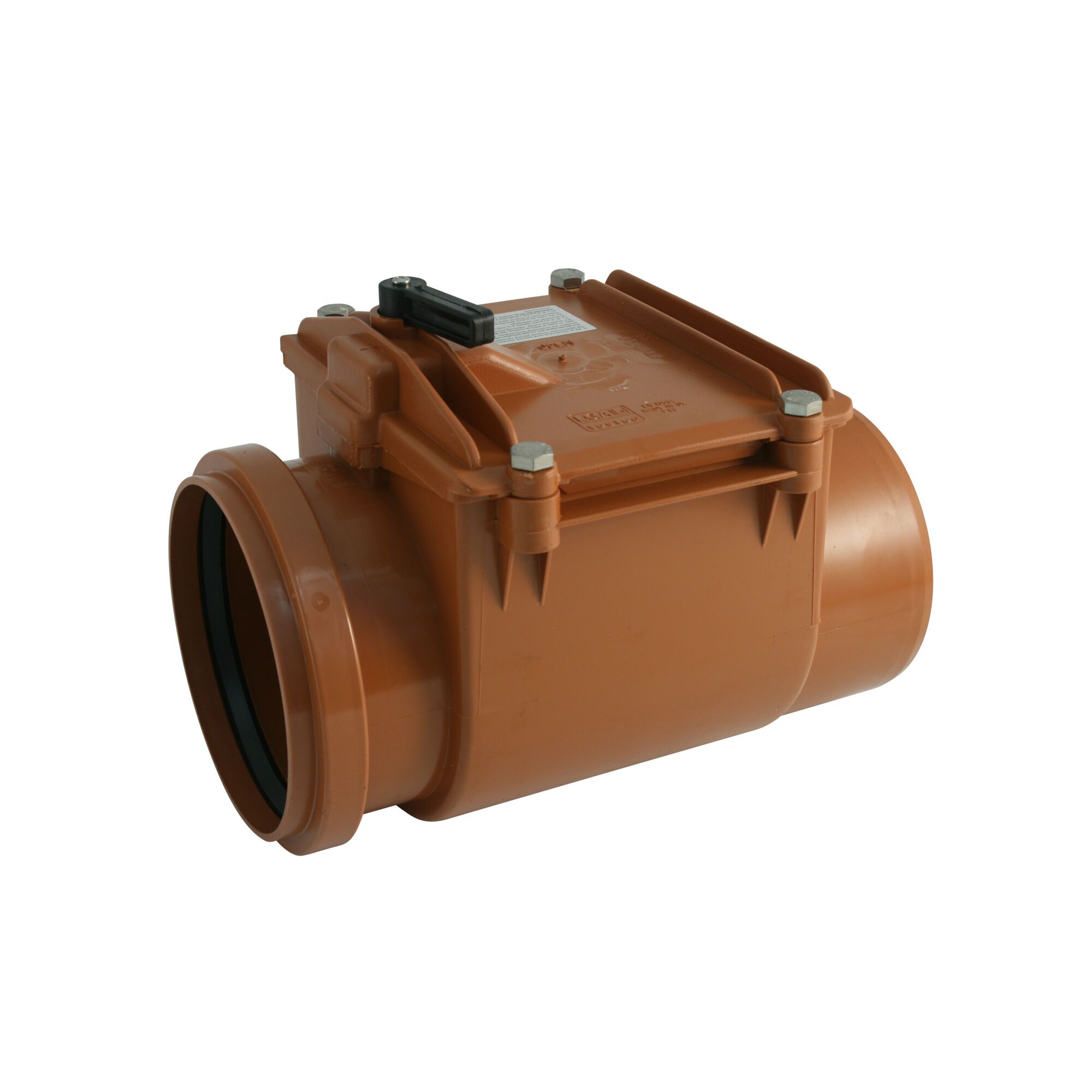 Brauner Rückstauverschluss aus Kunststoff