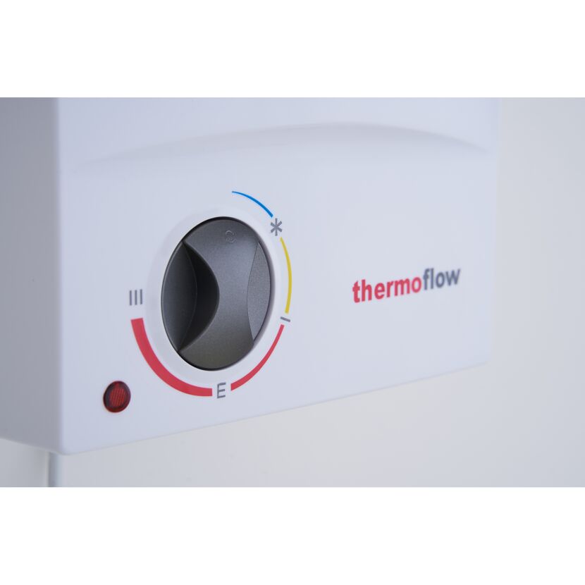 Thermoflow Obertischspeicher, Detailansicht des Drehreglers.