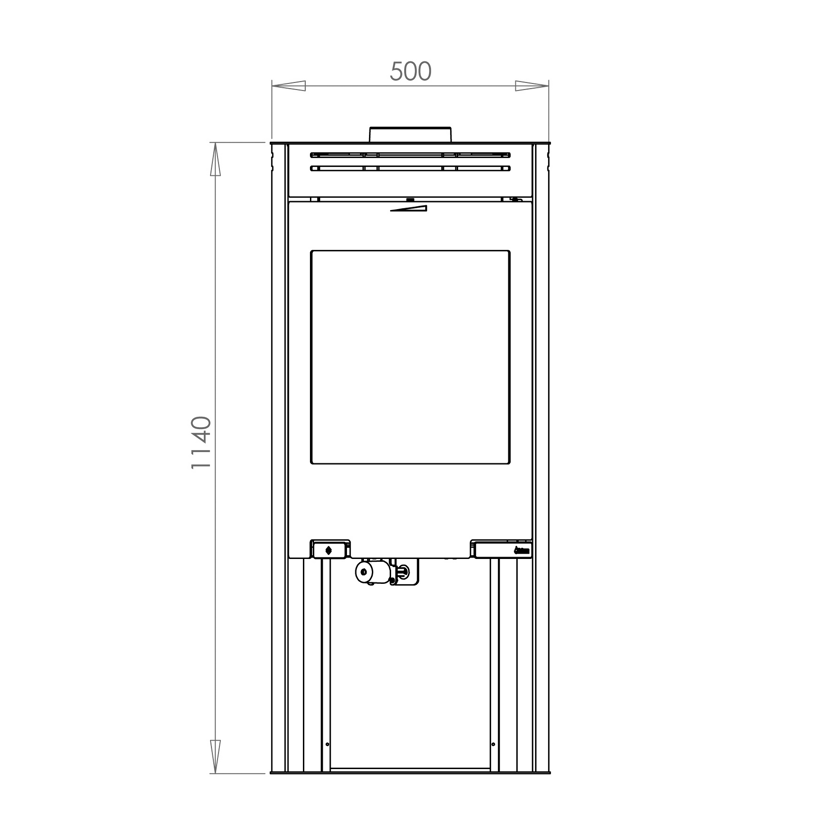 Zeichnung Kaminofen Aduro 1.4 mit Maßen