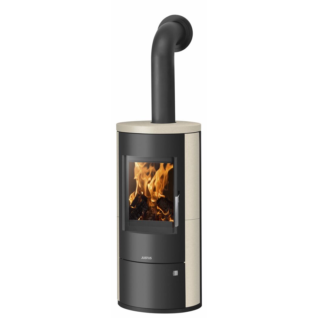 JUSTUS Kaminofen Austin 7, Kalkstein cremefarben, brennendes Feuer