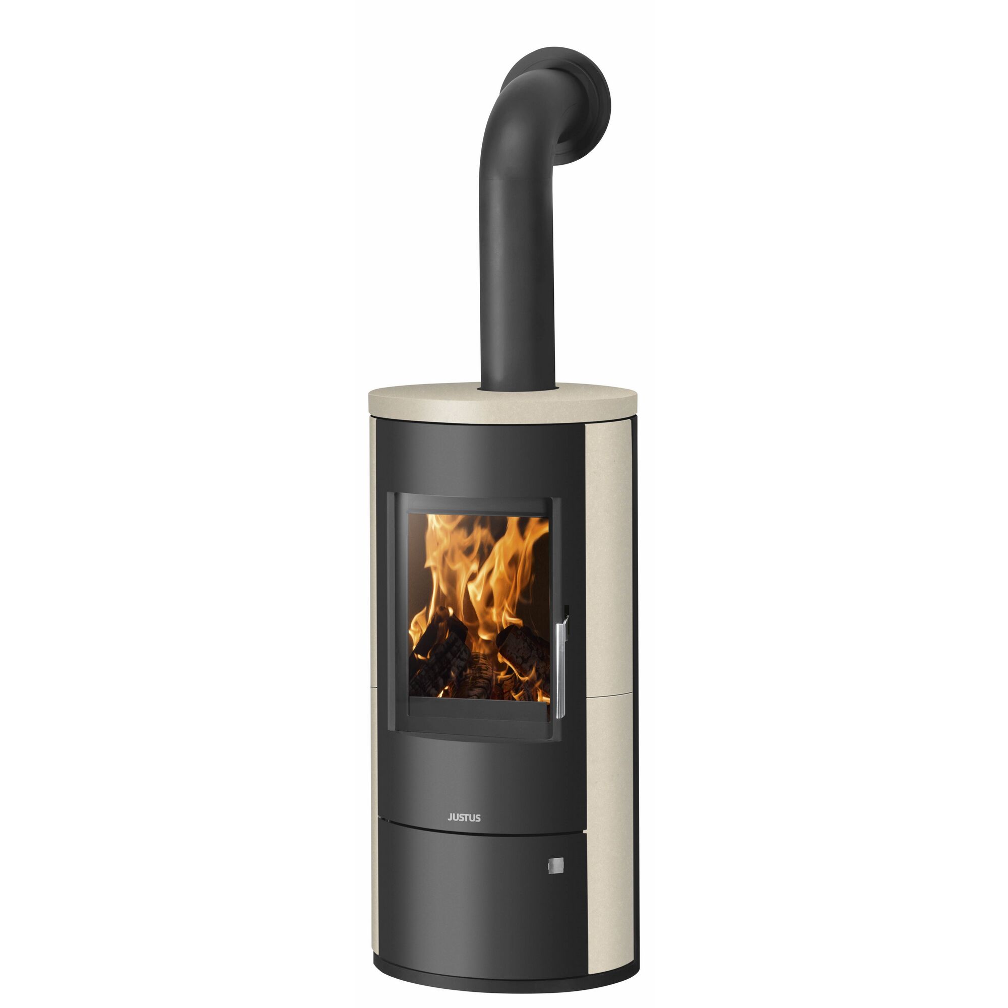 JUSTUS Kaminofen Austin 7, Kalkstein cremefarben, brennendes Feuer