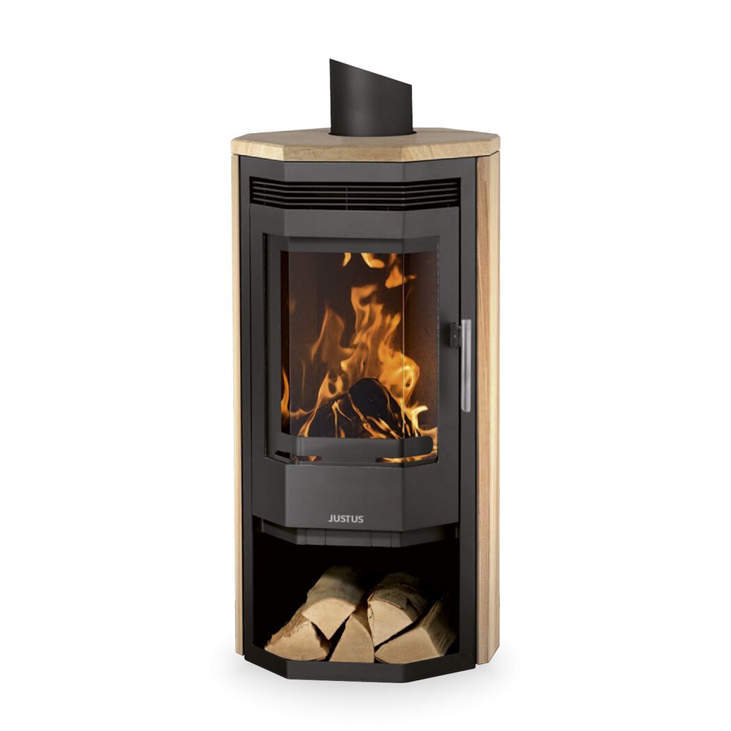 JUSTUS Kaminofen Usedom 5 mit Feuer und Holz