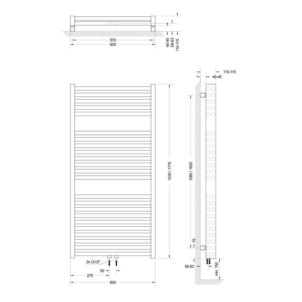 Zeichnung Designheizkörper mit Maßen