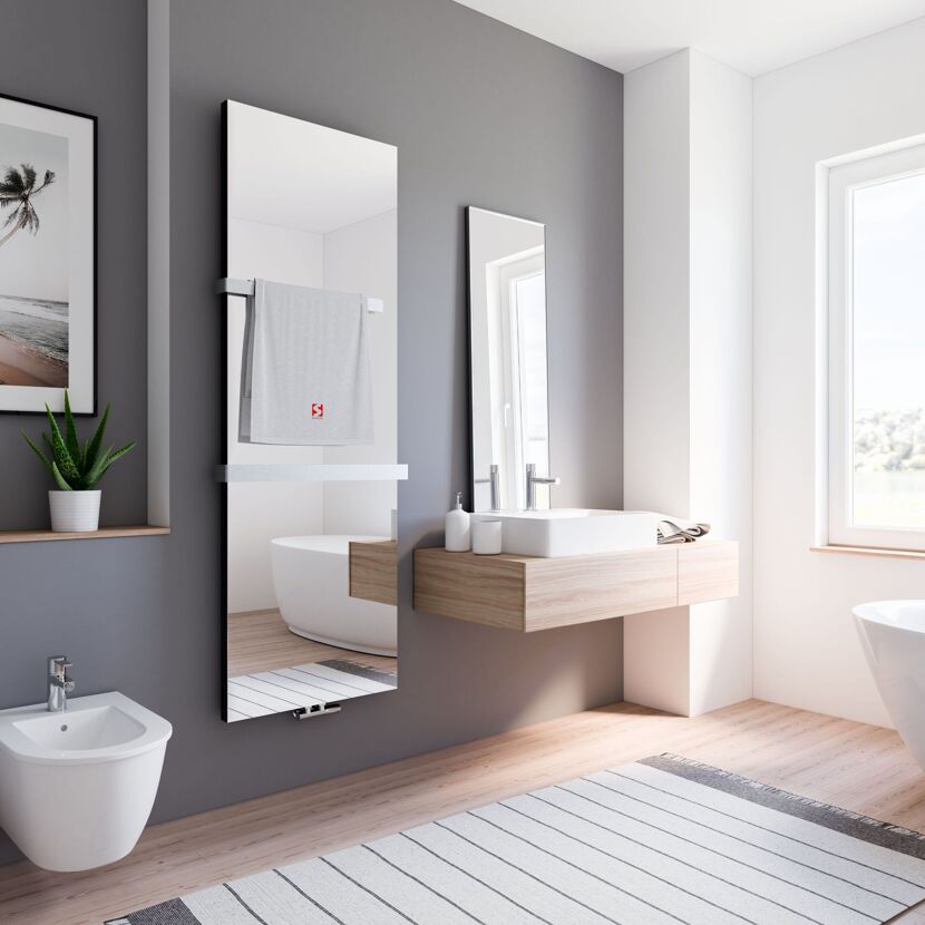 Modernes Badezimmer mit Handtuchheizkörper und Spiegel