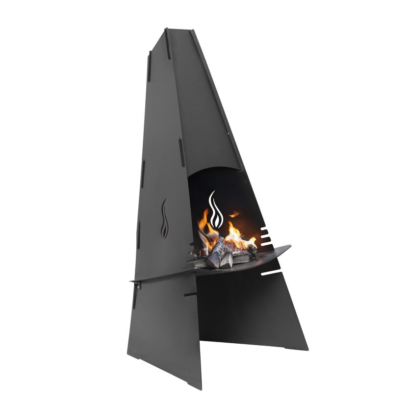 Gartenkamin Stahl schwarz 60 x 124 x 58 cm