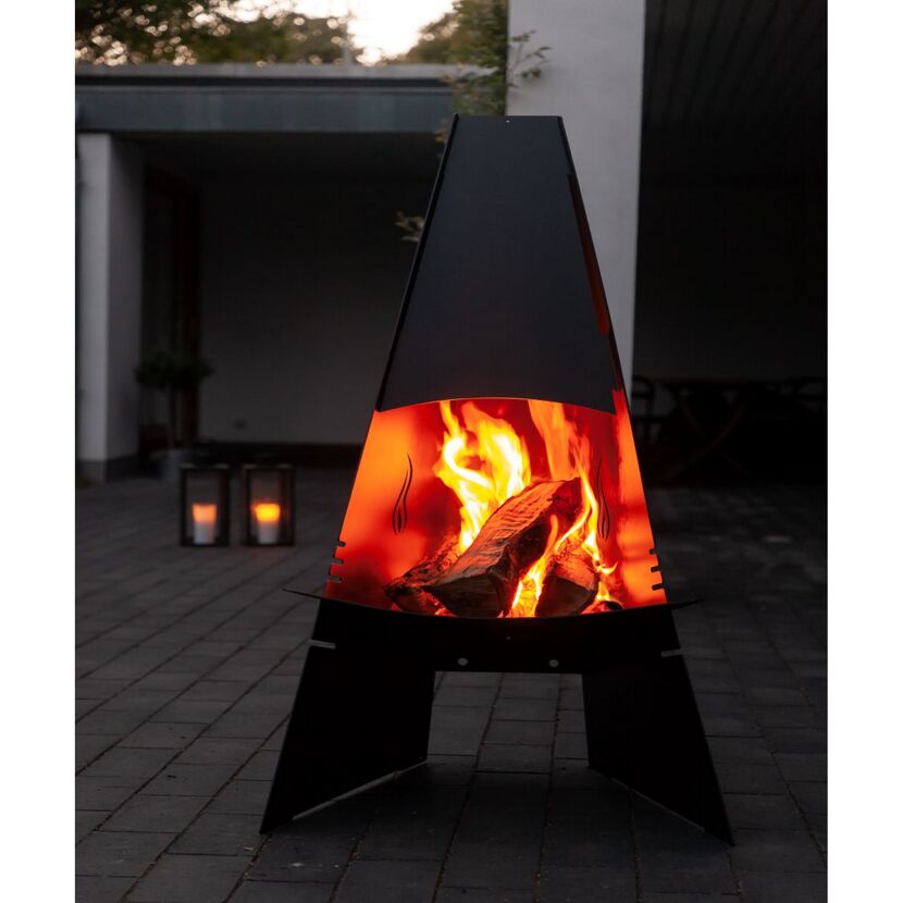 Gartenkamin Stahl schwarz 60 x 124 x 58 cm