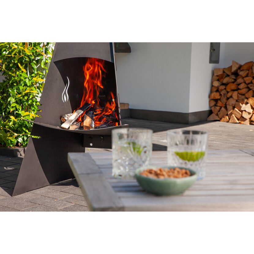Gartenkamin Stahl schwarz 60 x 124 x 58 cm