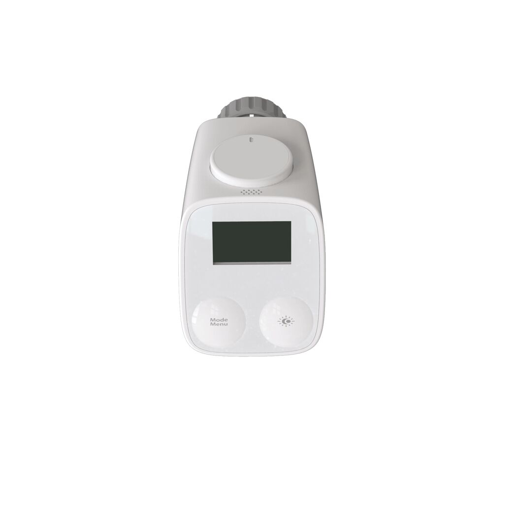 Weißer Thermostat mit Display und Knöpfen