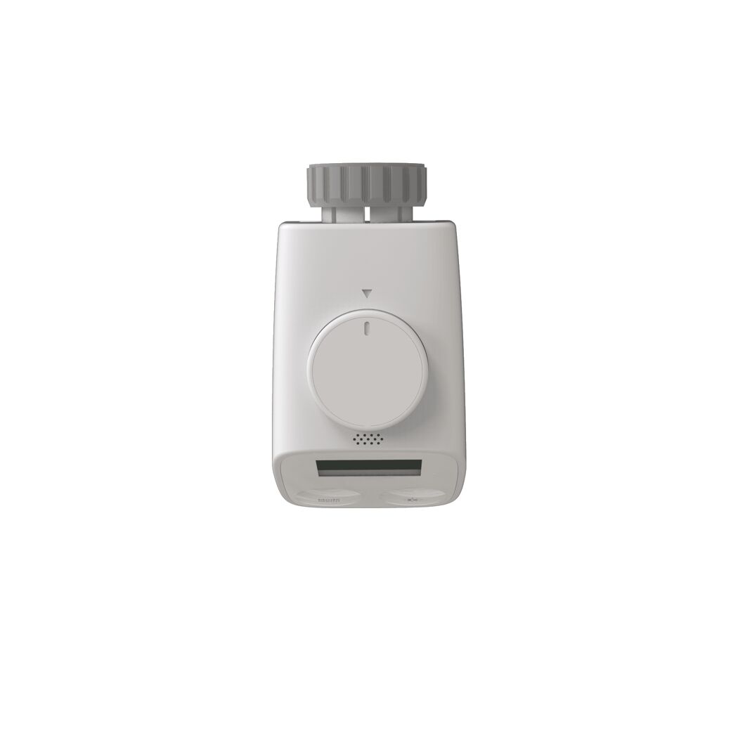Weißer Thermostat mit rundem Bedienelement