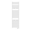 Weißer Badheizkörper mit 39 Rohren.