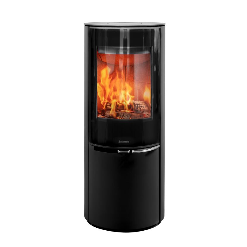 Schwarzer Kaminofen Aduro 22.1 Lux mit Feuer