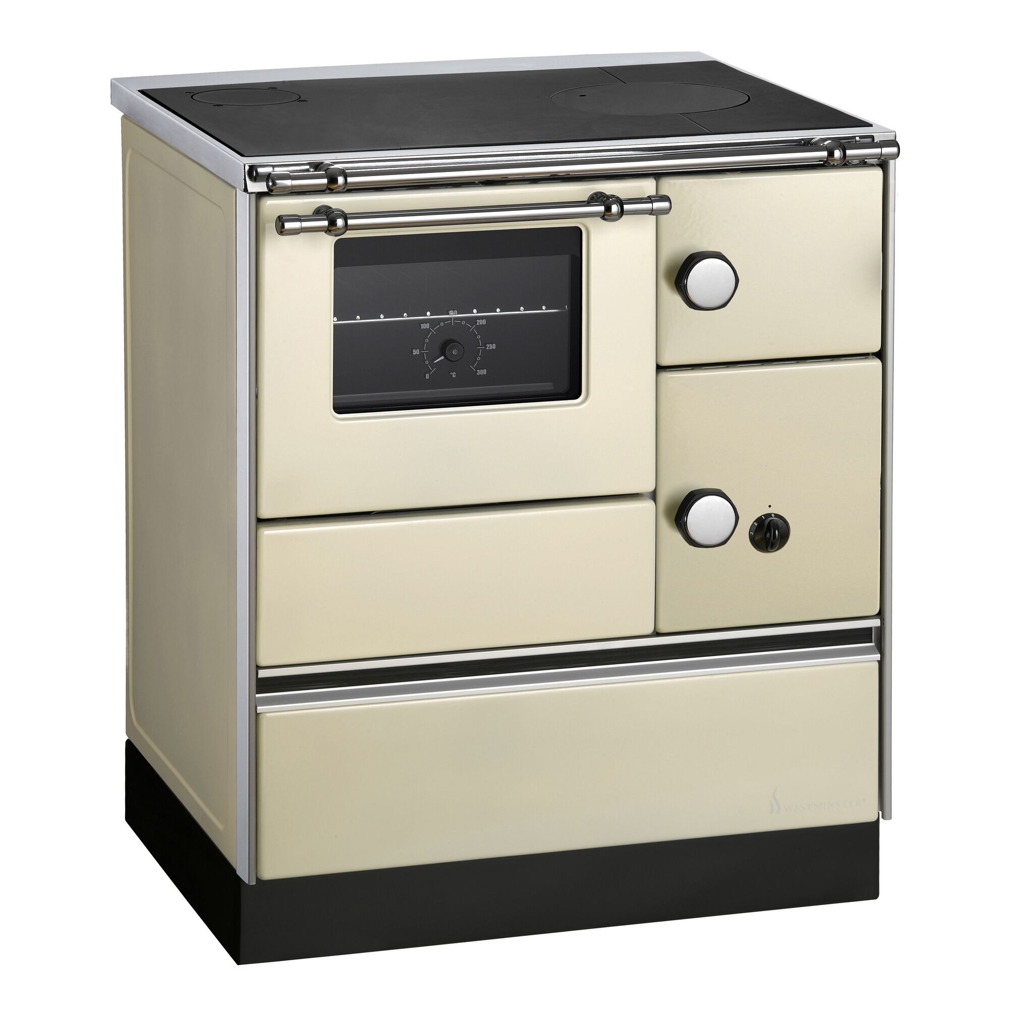 Beiger Holzofen mit Backofen