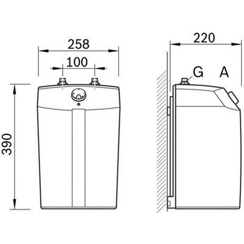 Kleinspeicher 5l, UT Tronic Bosch mit Maßen
