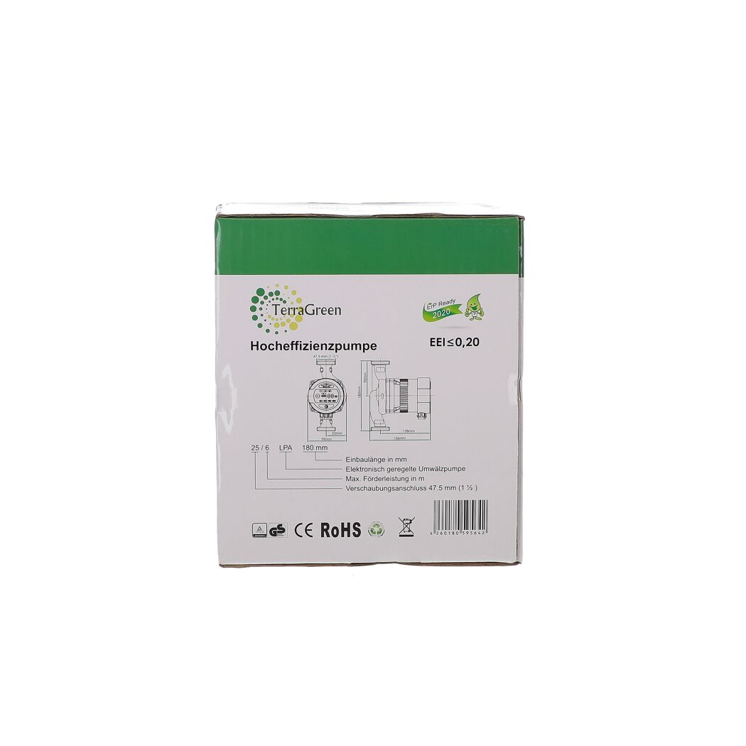 Verpackung einer Hocheffizienzpumpe von TerraGreen.