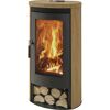 Kaminofen Angel 8kW mit brennendem Feuer und Holzscheiten