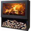 Kaminofen Fenix 7,2kW, schwarz, mit Feuer und Holz