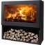 Kaminofen Fenix 7,2kW, schwarz, mit Feuer und Holz