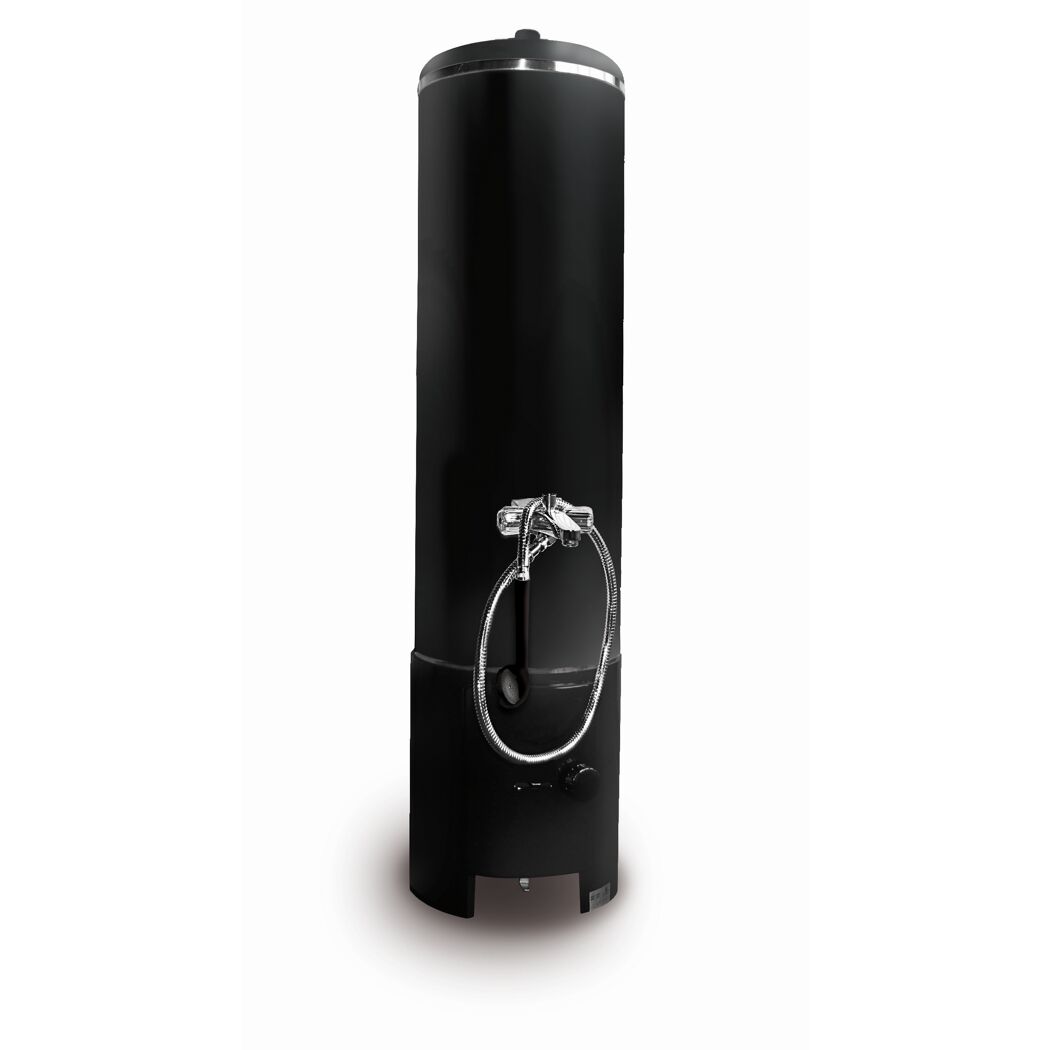 Badeofen drucklos schwarz 100 l, mit Mischbatterie und Handbrause 152 cm