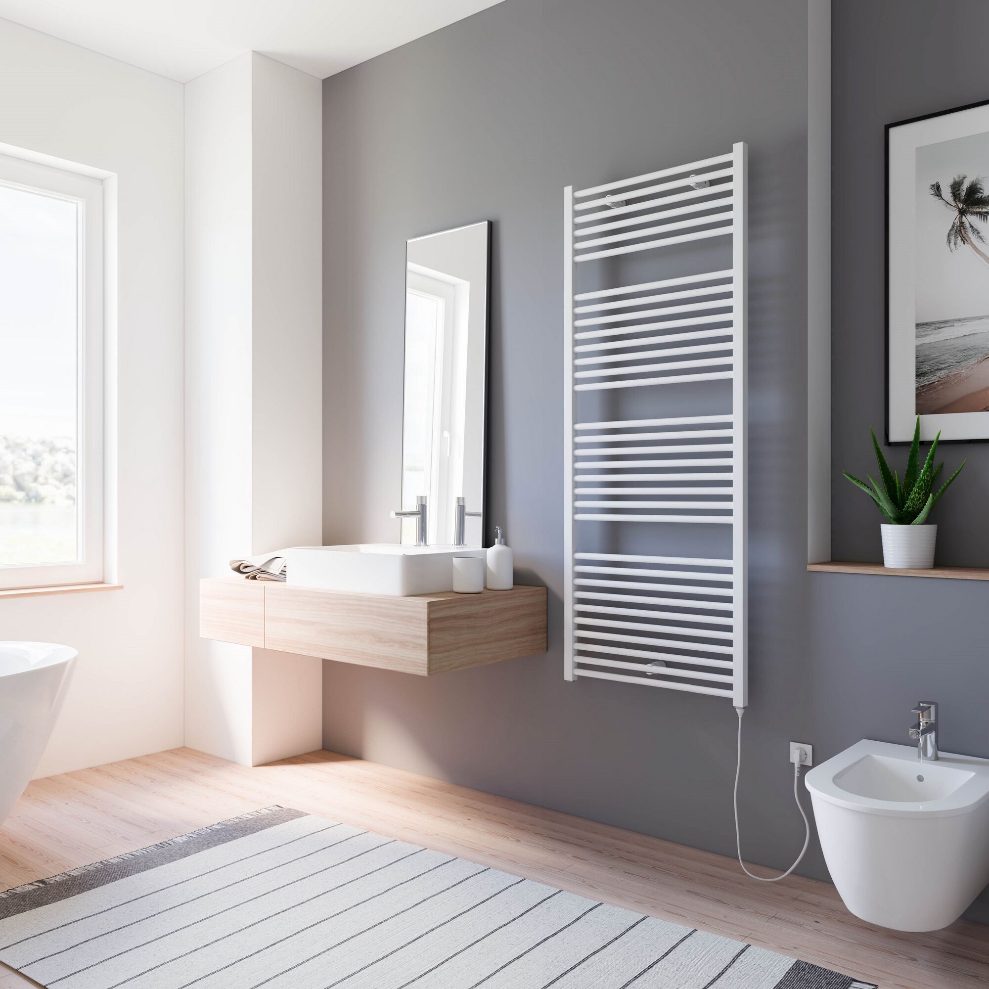 Modernes Badezimmer mit Handtuchheizkörper.