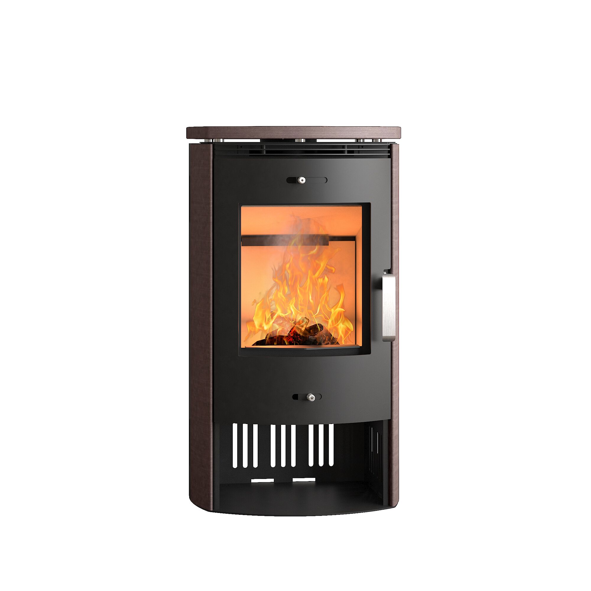 Kaminofen Nyborg STS7,5kw 3.0 Rosewood mit brennendem Feuer