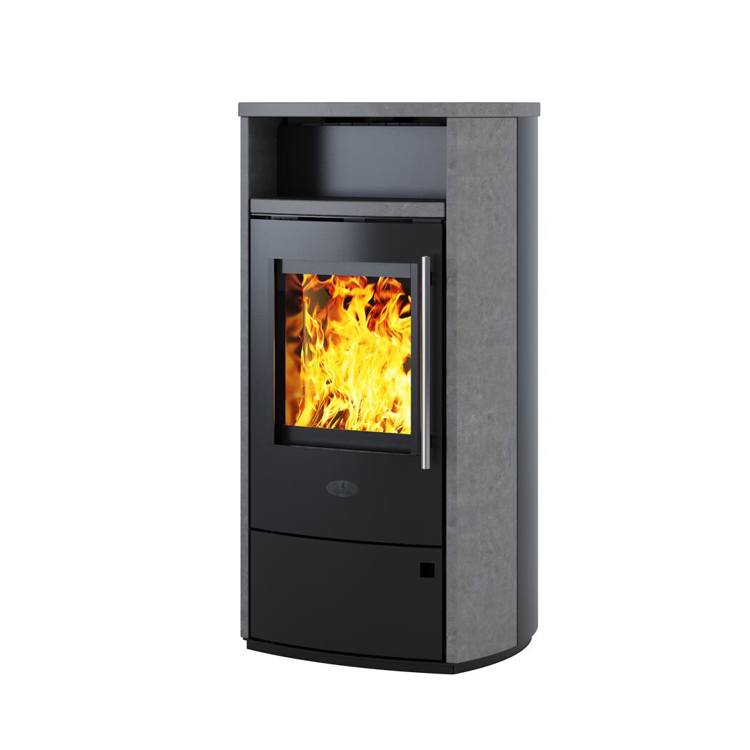 Kaminofen Mailand mit Naturstein und Feuer