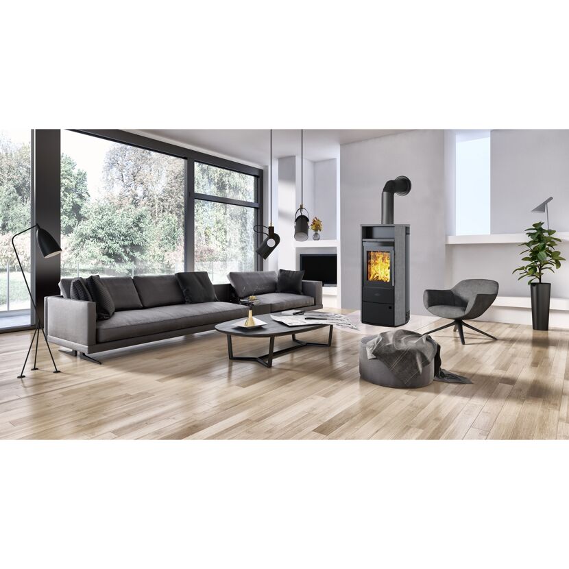 Kaminofen DUBLIN Naturstein im modernen Wohnzimmer