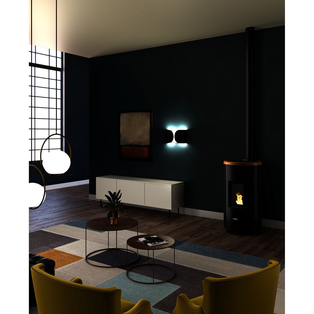 Pelletofen CHROME 7 dark gold in Betrieb