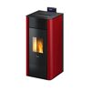 Roter Pelletofen TESIS 23 mit Flamme