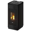 Schwarzer Pelletofen LIFE 9 von Freepoint mit sichtbaren Flammen.