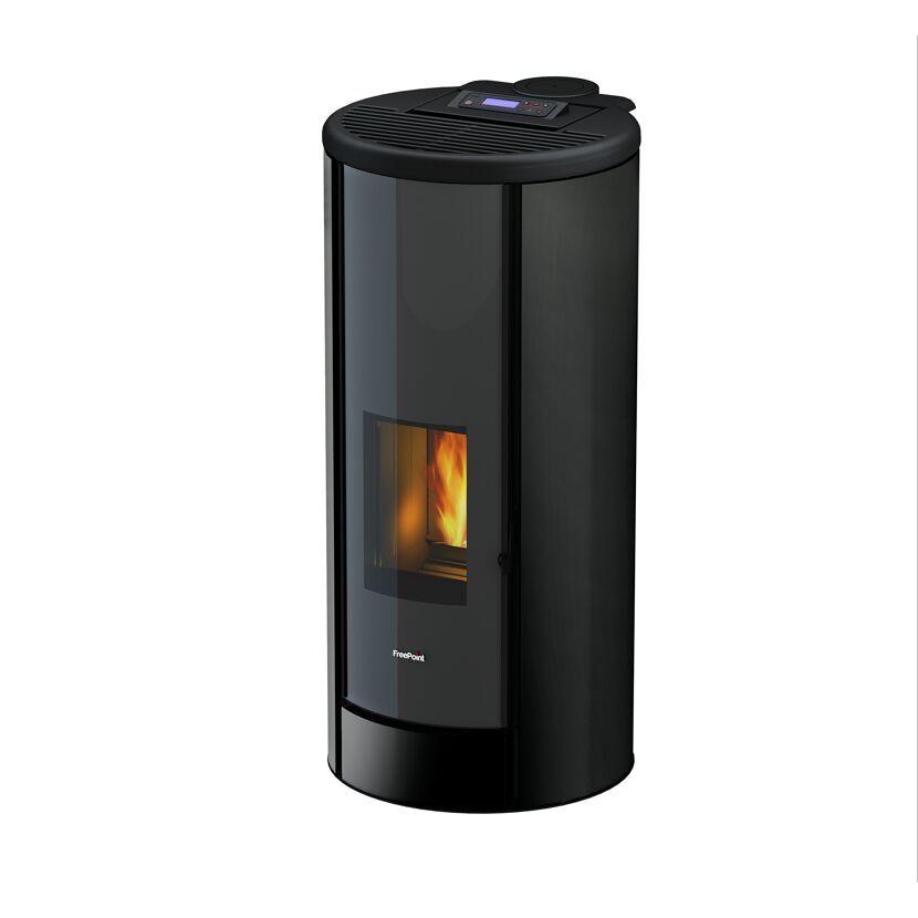 Schwarzer Pelletofen Breeze mit Flamme