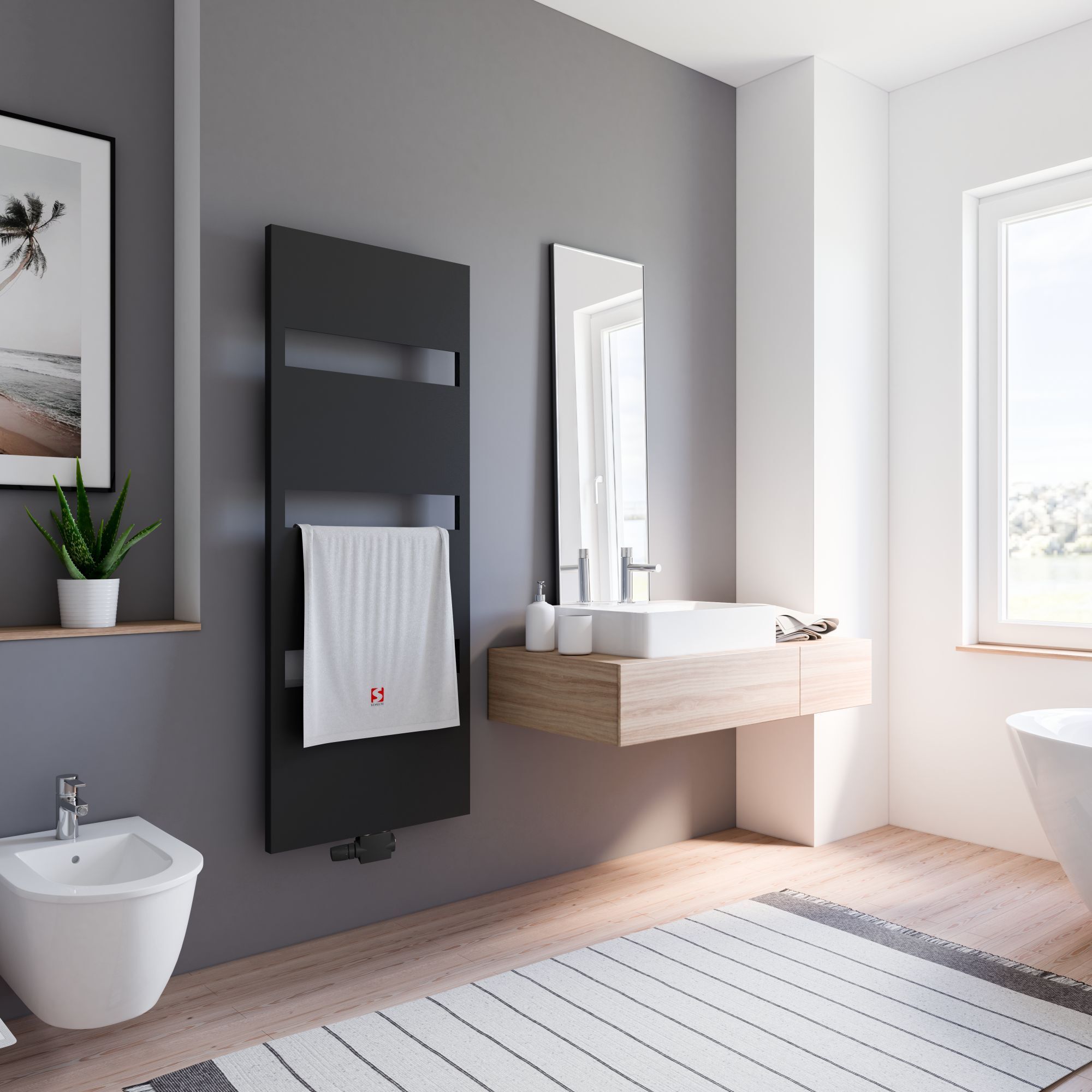 Schwarzer Badheizkörper Turin mit Handtuch