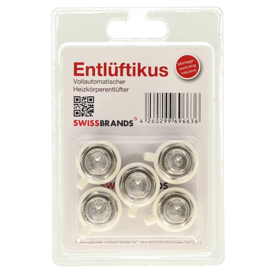 Swissbrands Heizkörperentlüfter 5er-Set mit Maulschlüssel